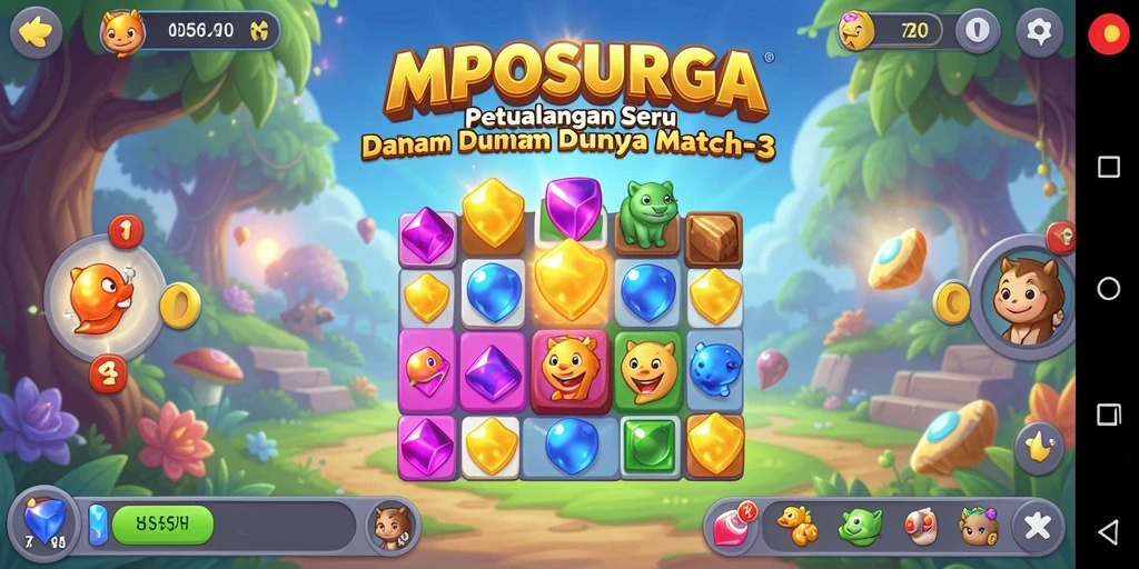 Tampilan gameplay MPOSURGA yang penuh warna dan menantang.
